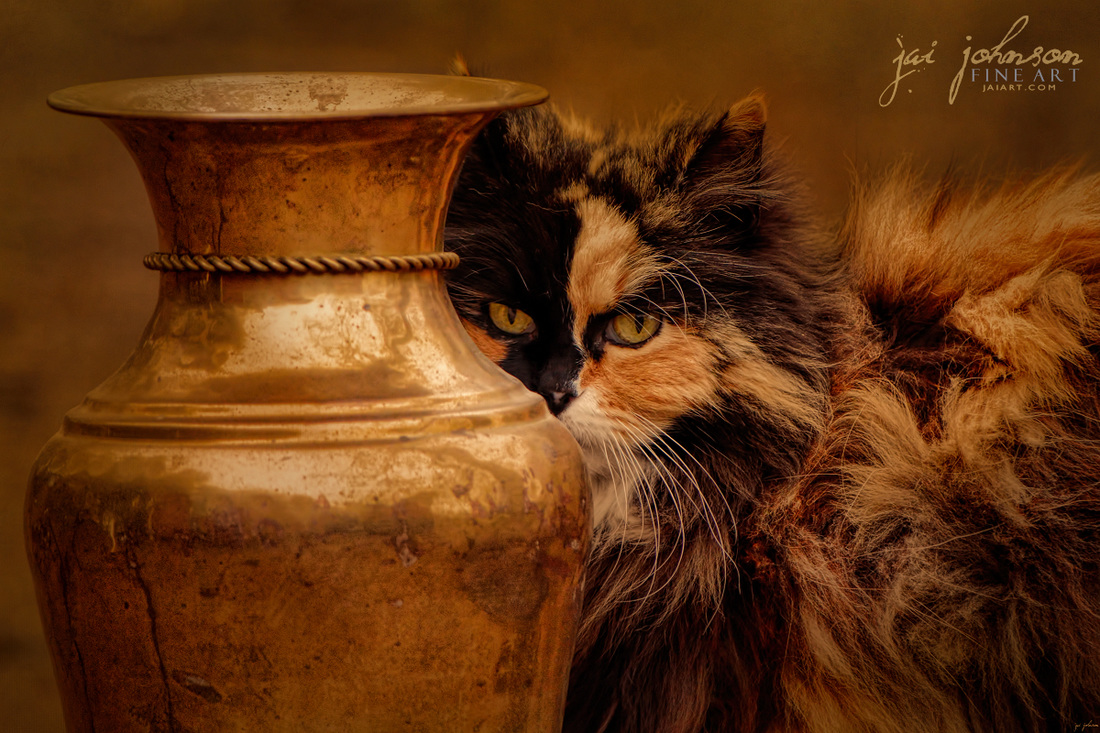 Behind The Antique Vase - Cat Art